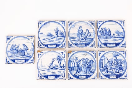 102. A COLLECTION OF SEVEN DELFT TILES. The Netherlands, 19th century. Each one depicts a different