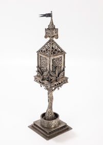 131. A STERLING SILVER SPICE TOWER BY HERSHEL PIKKAR. Crown Heights, c. 1990. Ornate with multiple
