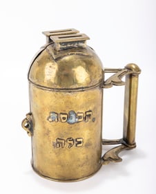 154. A LARGE BRASS CHARITY CONTAINER. Continental, 20th century. In traditional form with a domed
