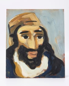 167. MANE KATZ(1894-1962). HEAD OF A RABBI. OIL ON BOARD. Signed M.K.
