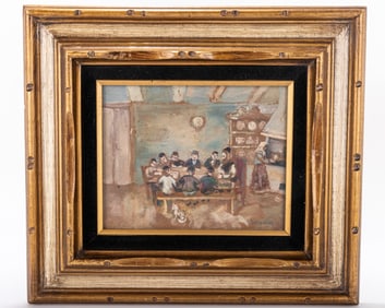 168. ILYA SCHOR. (1904 - 1961) New York, c.1955. Gouache on board. Cheder Scene.