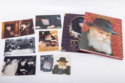 175. SEVEN PICTURES OF THE REBBE AND TWO BOOKS.