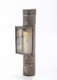 210. A RARE TIN MEZUZAH. Probably Poland, c. 1880. Tubular in shape. With transparent glass insert.