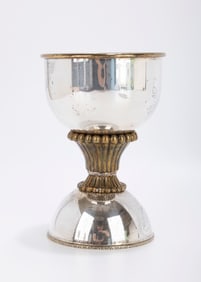 A STERLING SILVER AND BRASS GOBLET BY MICHAEL ENDE. Jerusalem, c. 1980. Constructed from brass and