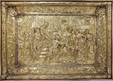 A LARGE BRASS RELIEF: THE JUDGEMENT OF SOLOMON. Probably Germany, c 1900