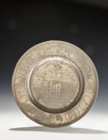 AN MONUMENTAL PEWTER SEDER TRAY 1820