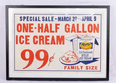 AN ICE CREAM ADVERTISEMENT. American, Mid-20th century. Advertising the sale of Ice Cream for 99 cen