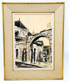 TZVI RAPHAELI GOUACHE ON BOARD. Old City