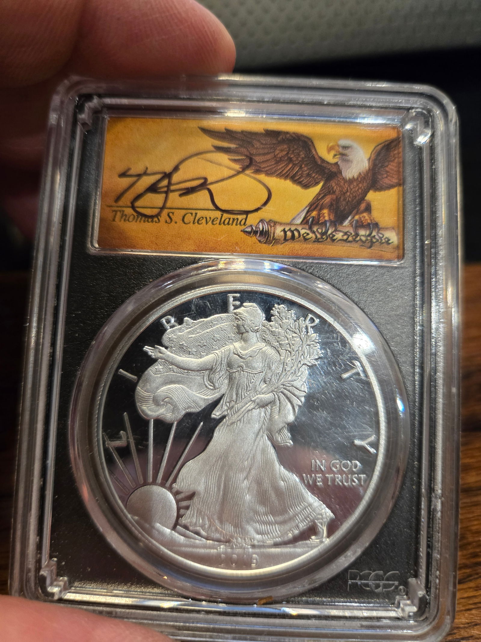 2019-W $1 SILVER EAGLE PROOF. PCGS PR70DCAM. First day of issue. Edition of 10,000. US MINT AIP mast (1 of 2)