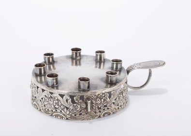 AN 800 SILVER HANUKKAH LAMP.