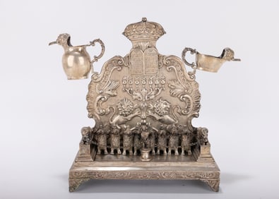 A STERLING SILVER HANUKKAH MENORAH. Hanau, Germany, 20th century.