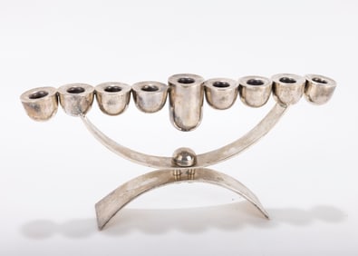 A SILVERPLATED HANUKKAH MENORAH. Probably Israel.
