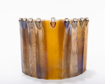 A CARNIVAL GLASS MENORAH by GLASSLIGHT STUDIO. American 2006.