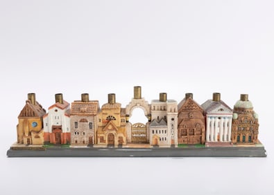 THE “SYNAGOGUES OF EUROPE’ HANUKKAH LAMP. Probably Israel, 20th century.