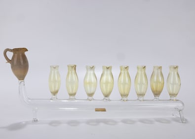 A GLASS MENORAH BY ZCUCAN. Israel, 20th century.