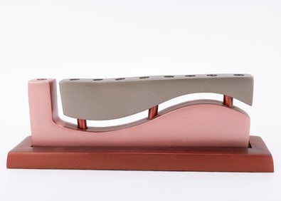 AN ANODIZED ALUMINUM HANUKKAH LAMP BY EMANUEL. Israel, modern.