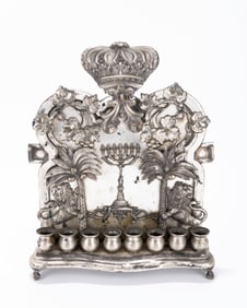 A LARGE SILVER PLATED HANUKKAH LAMP. Warsaw circa 1900.