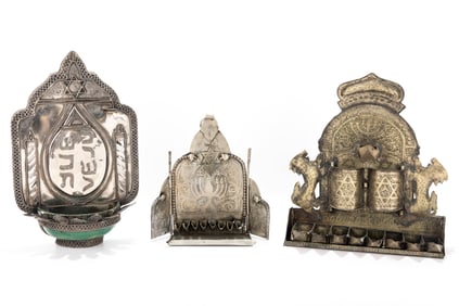 A GROUP OF THREE HANUKKAH LAMPS. Probably Israel, Middle east style.