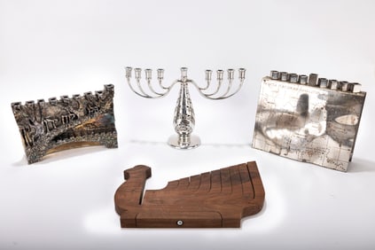 A GROUP OF FOUR HANUKKAH LAMPS. Probably Israel, modern.