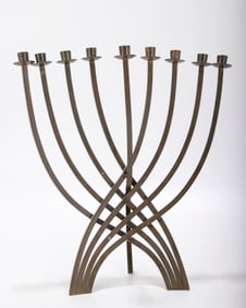 A BRASS CHANUKAH MENORAH BY LUDWIG WOLPERT. Probably New York, c. 1960.