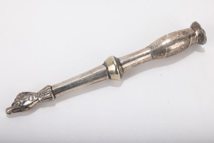 AN EARLY SILVER TORAH POINTER. Austrian, 1845. Engraved with a date of 1846.