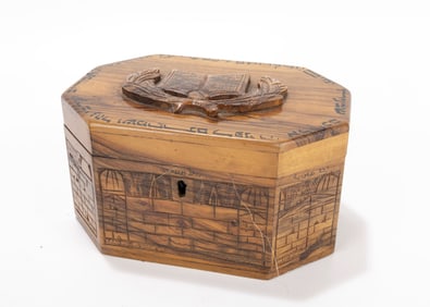 AN OLIVE WOOD ETROG BOX. Jerusalem, c. 1920.