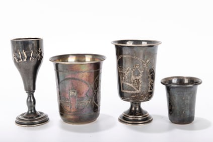 A GROUP OF 4 SILVER KIDDUSH CUPS. Russian and others.