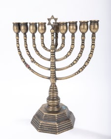 A BRASS HANUKKAH MENORAH. American, c. 1880.