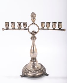 A SILVER HANUKKAH MENORAH.  Germany, c. 1900.