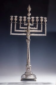 A LARGE SILVER HANUKKAH MENORAH MADE IN WARSAW POLAND 120 YEARS AGO