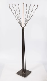 A LARGE BRONZE STANDING SYNAGOGUE MENORAH. American, c.1980. 58" tall