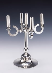 A LARGE STERLING SILVER SABBATH CANDELABRA BY CARMEL SHABI. Jerusalem, c. 1995.