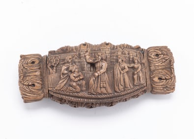 A RARE BOXWOOD HEBRAIC SNUFF BOX. Probably Dutch, c. 1800.