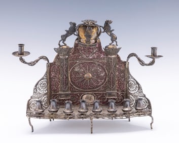 A RARE AND IMPORTANT “BAAL SHEM TOV” SILVER FILIGREE HANUKKAH LAMP. Ukraine, early 19th