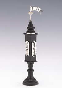 A FINE EBONY AND SILVER  SPICE TOWER BY CATRIEL SUGARMAN. Jerusalem, c. 1993.