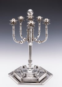 A FINE STERLING SILVER SABBATH CANDELABRA BY SHUKI FREIMAN