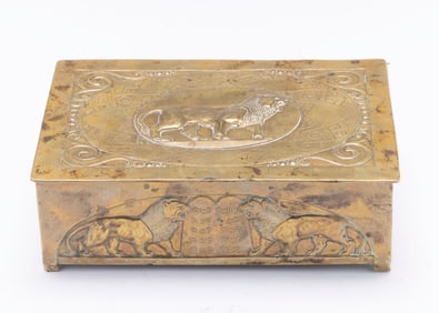 A VERY RARE AND IMPORTANT BRASS BOX BY THE BEZALEL SCHOOL. Jerusalem, c.1915