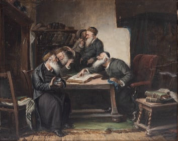 CARL SCHLEICHER (1825-1903) TALMUDIC DISCUSSION PAINTING