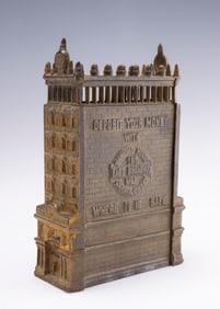 A CAST IRON SAVINGS BANK OF THE JARMULOWSKY BUILDING. New York, early 20th century.