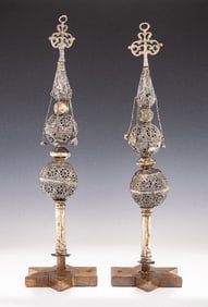A PAIR OF SILVER TORAH FINIALS. Djerba, Tunisia, 19th century.