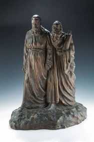 A LARGE WOODEN SCULPTURE OF THEODOR HERZL LEADING MOSES