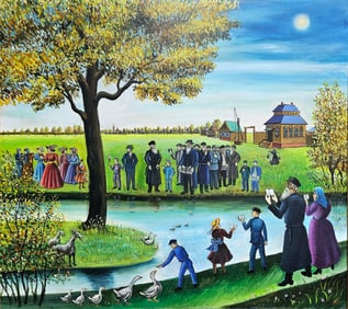 TASHLICH. Oil on Canvas Hendel Chenoch Lieberman  (1900 -1976) A MASTERPIECE