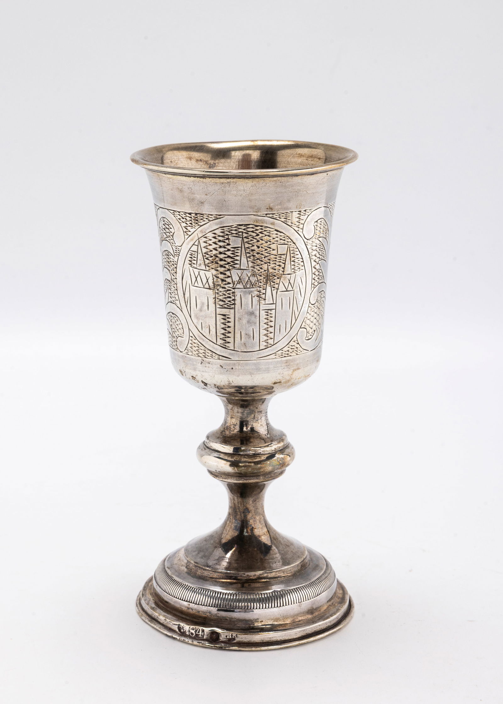 A LARGE SILVER KIDDUSH GOBLET BY ISAAK GOLDMAN. Warsaw, c. 1890 (1 of 2)