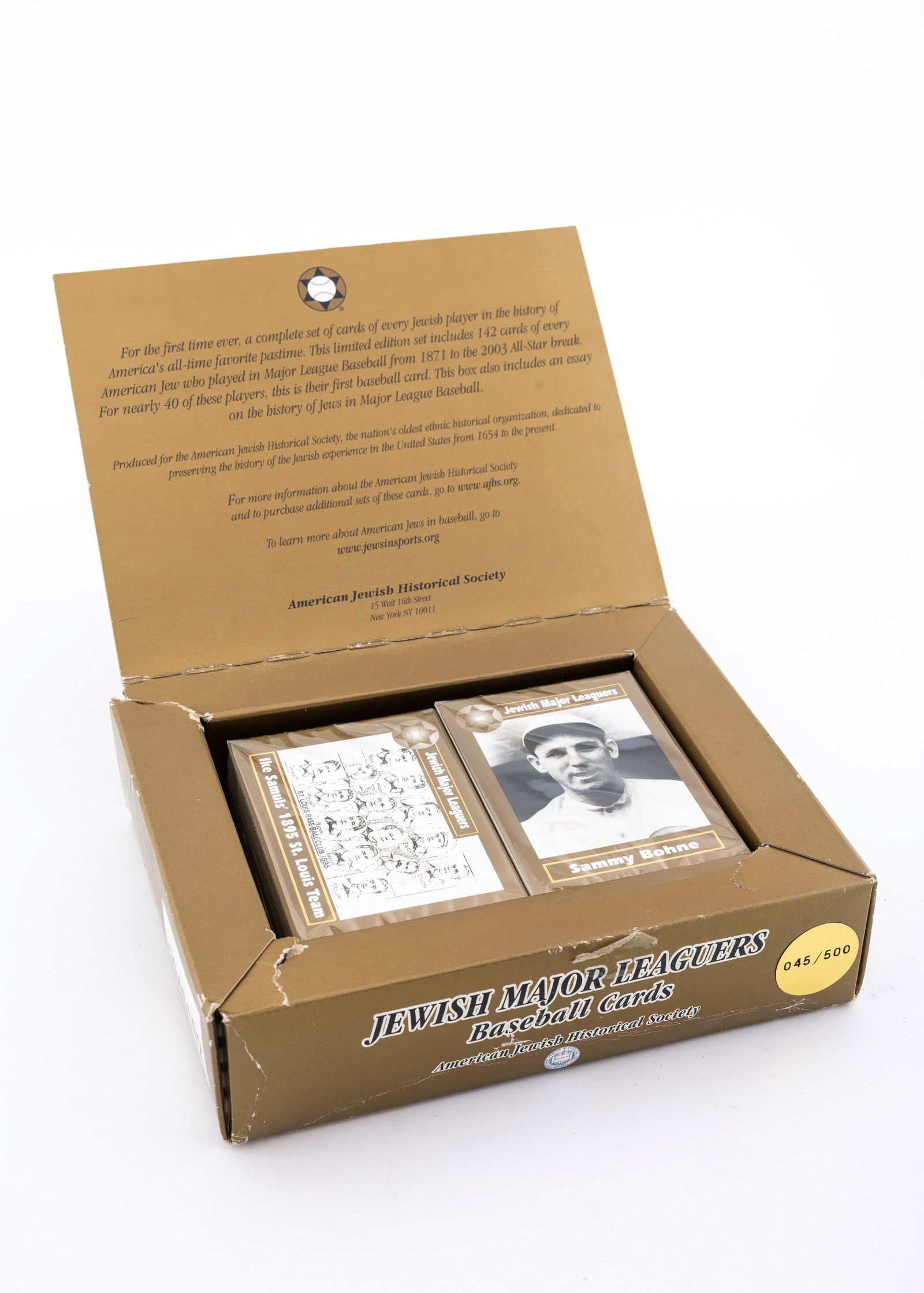 JEWISH MAJOR LEAGUER BASEBALL CARD LIMITED EDITION CARD SET: Consisting of 142 Jewish major lague players. The inner packaging maintains it's original seal as unopened. Publised by the American Jewish Historical Society.