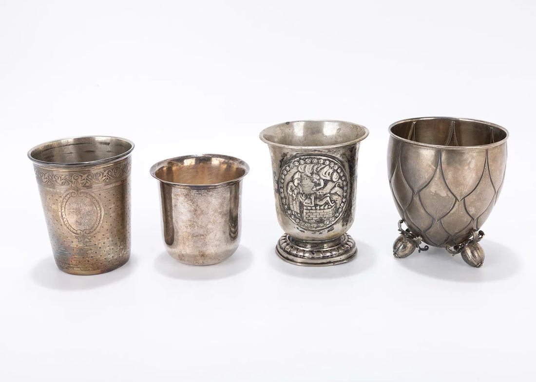 A GROUP OF FOUR SILVER BEAKERS. Continental, 19th century. (1 of 4)