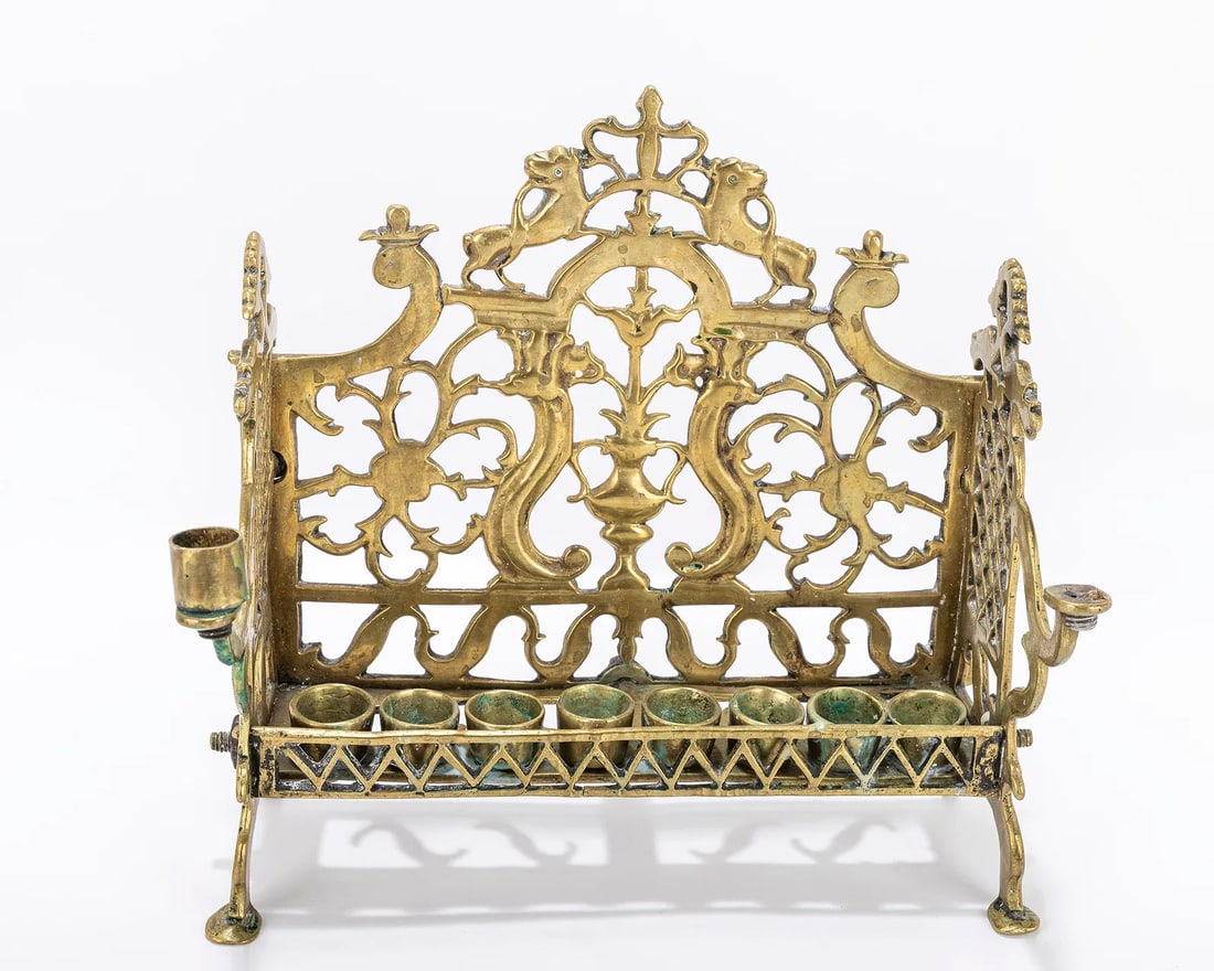 A LARGE BRASS HANUKKAH LAMP. Poland (1 of 1)