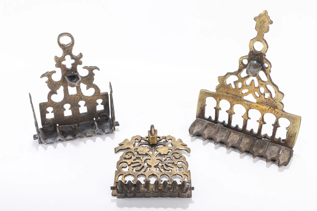 THREE SEPHARDIC STYLE HANUKKAH LAMPS. Israel, 20th century. (1 of 1)