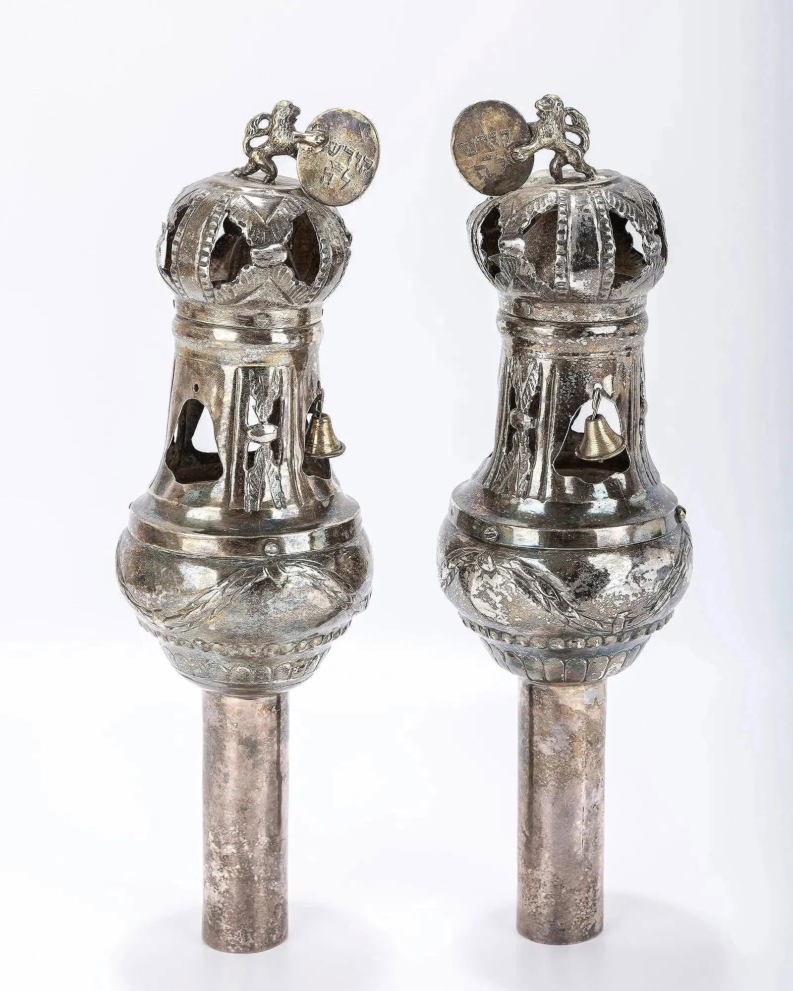 A PAIR OF SILVER TORAH FINIALS BY JOHANN FRIEDRICH EHE. Nuremberg, c 1780 (1 of 5)