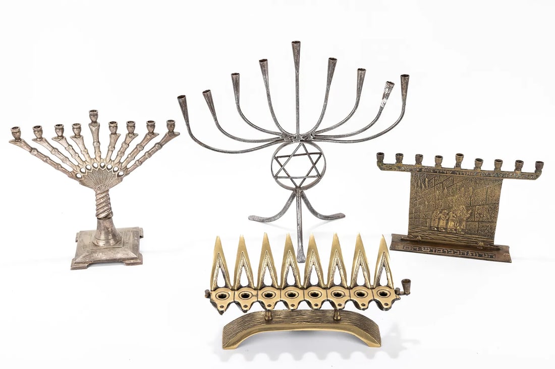 A GROUP OF FOUR HANUKKAH LAMPS. Probably Israel, modern. (1 of 1)