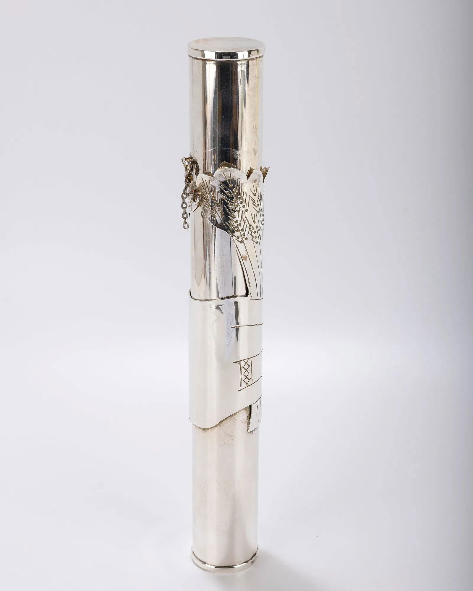 A HANDWROUGHT MEGILLAH CASE WITH PAPER MEGILLAH (1 of 1)